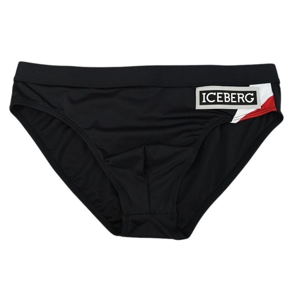 ICEBERG Mens Black Logo Patch Swim Briefs SMALL NWT